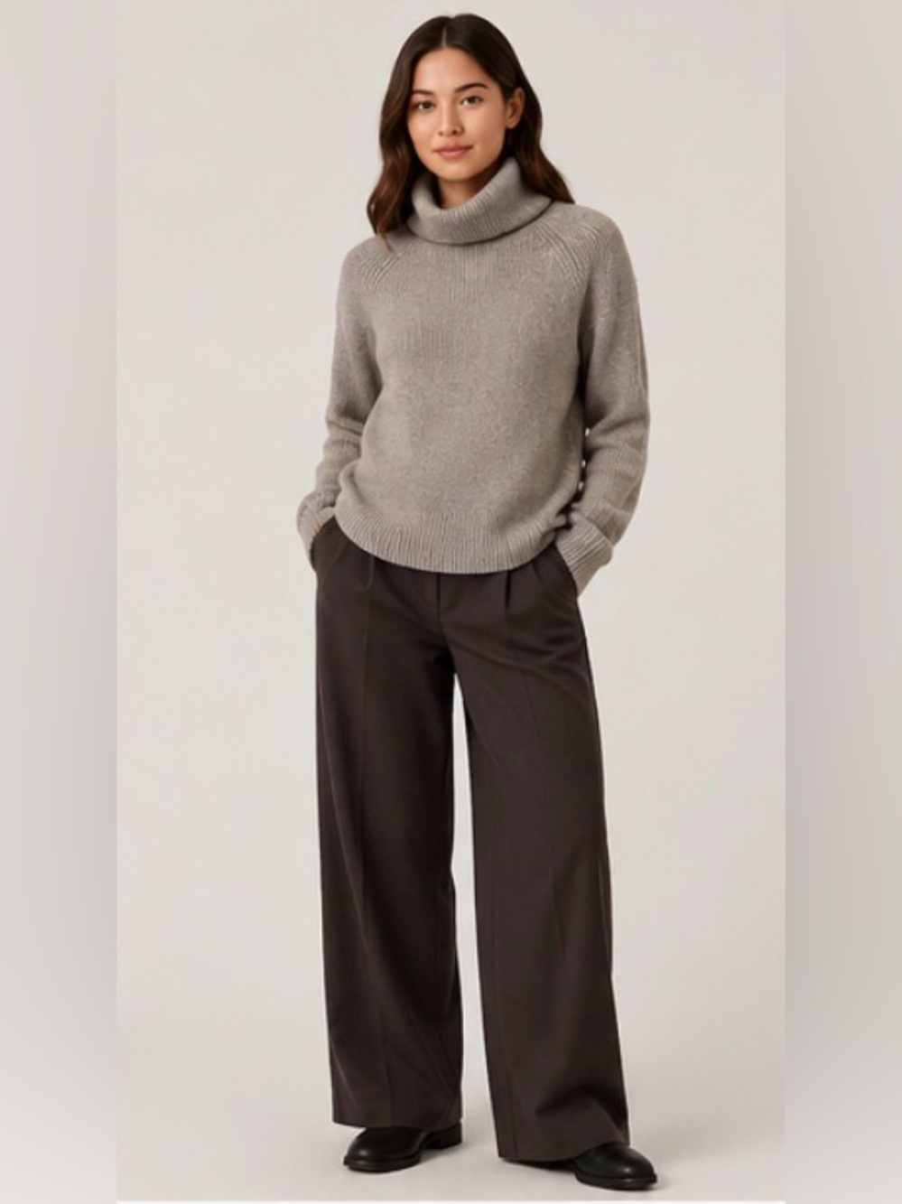 Wilfred Free Aritzia Turtleneck Knit Sweater Heather Oat XS